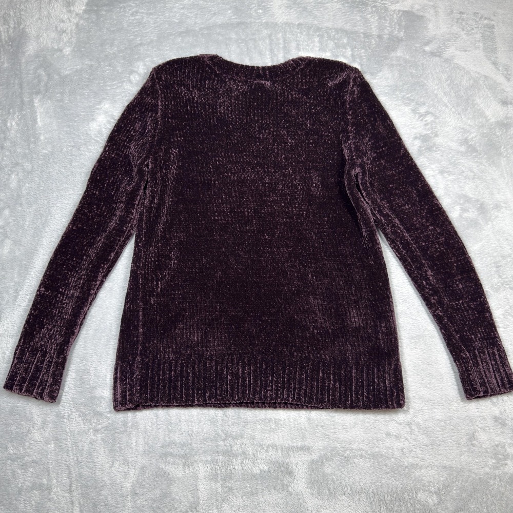 Orvis Sweater Womens Small Plum Soft Crewneck Relaxed Hi-Low Hem Ribbed Cuffs - Picture 9 of 11